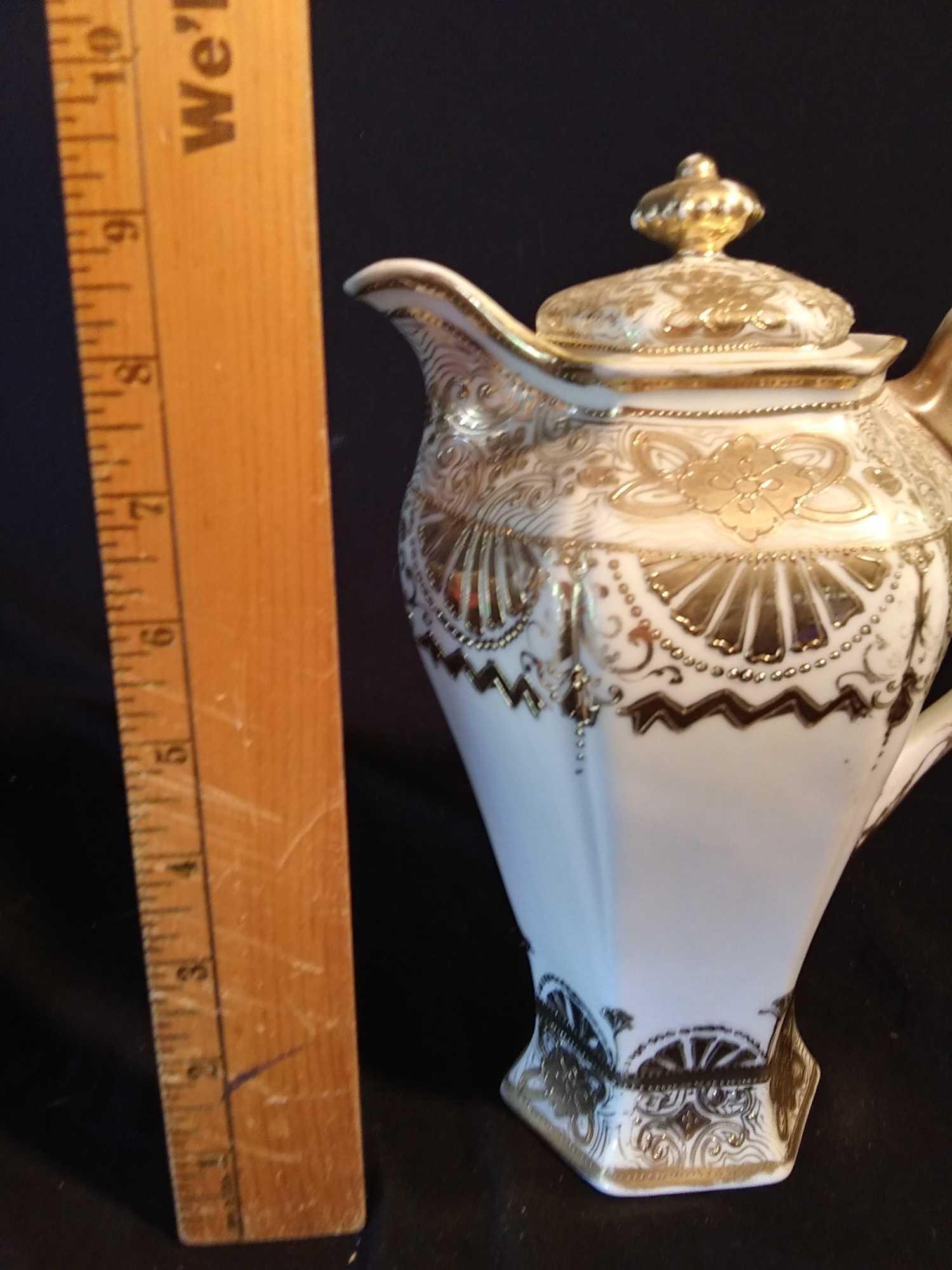 Antique Nippon Chocolate Pot White Beaded Gold