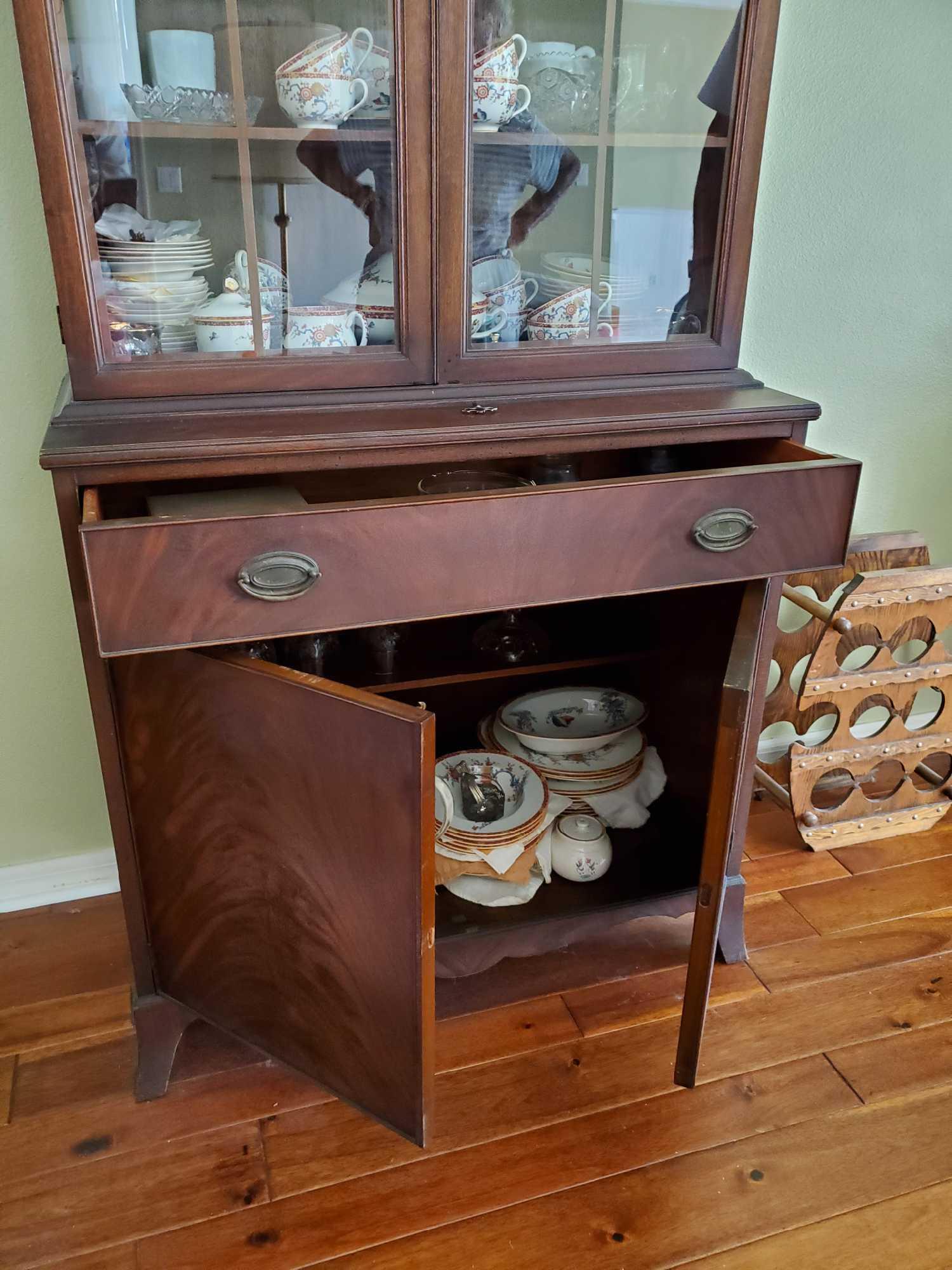 Mahogany Sheraton style Double door China hutch/cupboard with glass doors