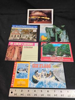 VINTAGE POSTCARD BOOKLETS INCLUDING SIX FLAGS GEORGIA, ROCK CITY, AND MORE