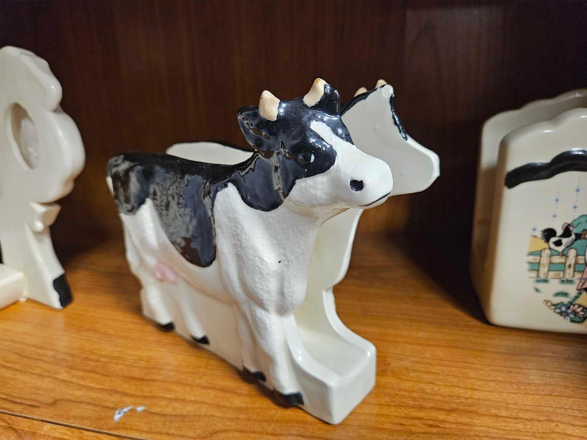 VINTAGE Cow CERAMICS KITCHEN TOWEL AND NAPKIN HOLDERS