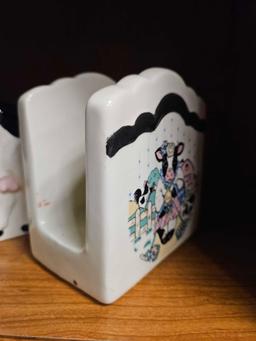 VINTAGE Cow CERAMICS KITCHEN TOWEL AND NAPKIN HOLDERS