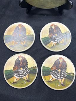 CUTE GROUP OF VINTAGE AND CONTEMPORARY GOLF DECOR INCLUDING COASTERS