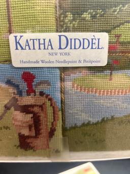 (2) KATHA DIDDEL New York handmade woolen needlepoint and petite point coasters