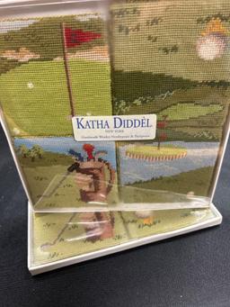 (2) KATHA DIDDEL New York handmade woolen needlepoint and petite point coasters