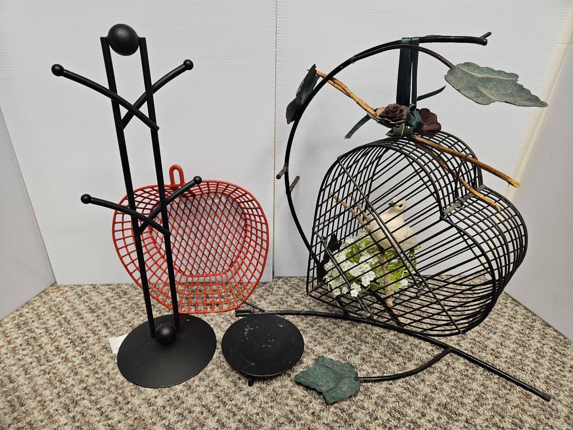 METAL GOODS - BIRD IN A CAGE, MUG TREE,CANDLE PLATFORM, APPLE BASKET