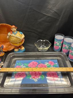 MIX AND MATCH GROUPING INCLUDING CUTE MATCHING ROSE TRAY AND TUMBLERS, RESIN