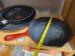 Enameled Cast Iron, RED POTS AND PANS WITH LIDS AND SOME SAUTE PANS