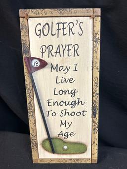Golf themed wall art including box and wall hook