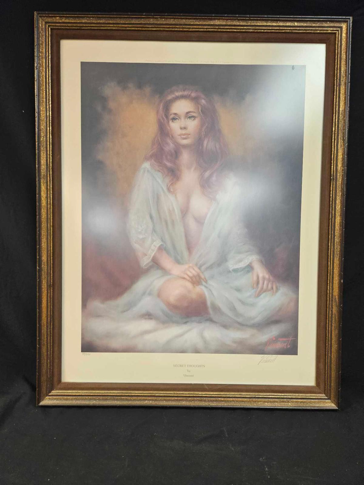 Larry Vincent Garrison Signed Print Nude Woman "Secret Thoughts"