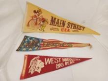 (3) VINTAGE PENNANTS, MAIN STREET DISNEY, SPIRIT OF 76, WEST MIDDLESEX BIG REDS