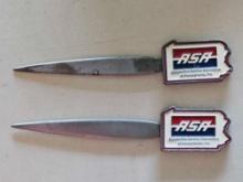 (2) enameled letter openers - ASA Automotive Service Assoc. of Pennsylvania