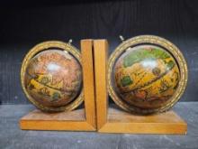 VINTAGE WOODEN GLOBE BOOKENDS