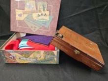 Wood cigar box and scrapbook box of felt