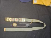 VINTAGE BOY SCOUTS WEBELO BELT WITH METALS AND BANDANA CLIPS