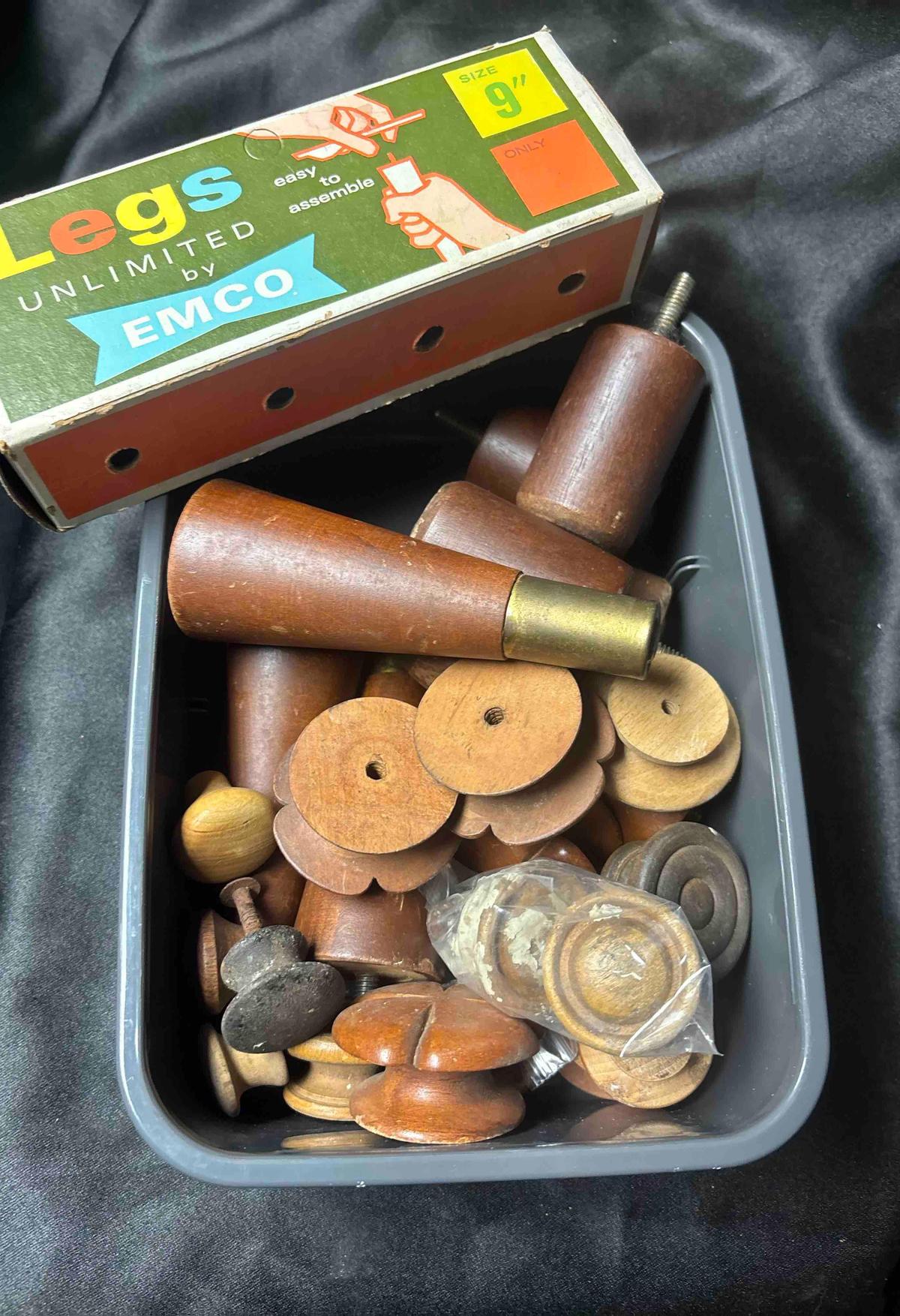 Mid Century Wooden Table Legs, Mounting plates, and knobs, including by EMCO
