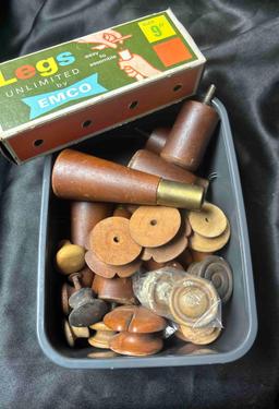 Mid Century Wooden Table Legs, Mounting plates, and knobs, including by EMCO
