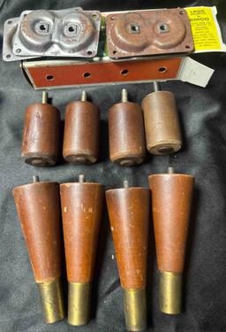 Mid Century Wooden Table Legs, Mounting plates, and knobs, including by EMCO