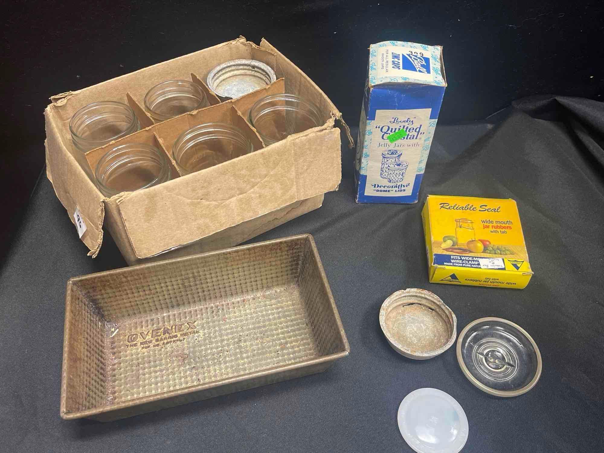 Vintage Canning Mason Jars with Lids and Ovenex Pan