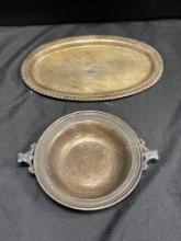 Pair of Trays, One Marked Sterling, See photos