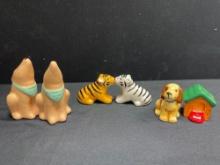 Vintage Salt and Pepper Shakers, Kissing Tigers, Treasure Craft Coyotes, Dog and House