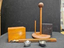 Vintage DANSK SILVER PLATE BIRDS, TEAK TOWEL HOLDER AND OTHER WOOD ITEMS