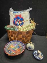 Grass woven basket full of goodies