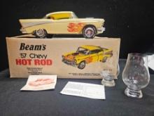 BEAMS 57 CHEVY HOT ROD DECANYER and (2) GLENCARIN GLASSES