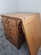 OLD OAK SEWING 3 drawer TABLE WITH FOLD DOWN EXTENSION