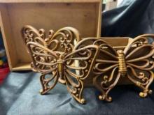 Wooden Tray, Box and Plastic Wood look Butterflies