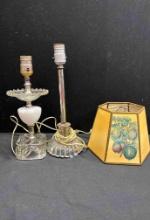 Pair of Midcentury Crystal Table Lamps with Floral Shade