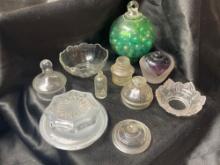 Vintage Glass lids, jars, bowl