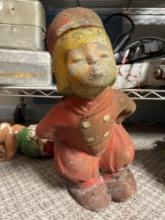 Old Vintage Concrete Dutch Boy, Garden Lawn Decoration. 16 in