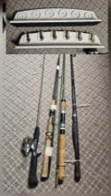 FISHING ROD WALL BRACKETS, AND SOME FISHING RODS