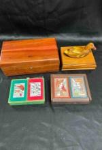 Vintage Playing Card and Wooden Storage, Mini Lane Chest, Decoy Card Holder Box