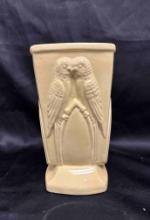 1940s Vintage Robinson Ransbottom Pottery vase, Blue Parakeet Lovebird design