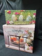 (2) Floral Decor: Fitz & Floyd Elegant Eggs Set of 3 Painted Candles Floral & Large Glass Vessel