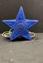 Blue Ceramic Star Lamp Americana Punch Art Accent Night Light 8"
