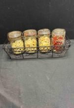 Cute Display! (4) Mason Jars with Cool Old Dice, Scrabble Pieces, and More