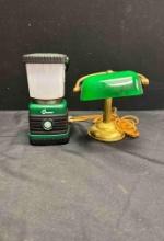 Mini Green Glass Banker's Lamp and Lantern