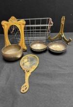 Early 1900's France Art Nouveau Brass, Art Deco Bowls, Heavy Brass Plate Stand, Singing Bowl?