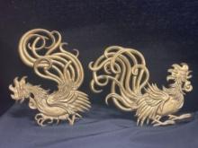 PAIR OF VINTAGE VERMAY FIGHTING ROOSTER WALL HANGINGS
