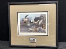 Vintage Ducks Unlimited Framed, Print and Stamp