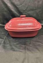 Pampered Chef Deep Covered Baker, cranberry-colored stoneware