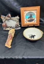 Western Style "Sonoma Happy Trails", Sand Art Painting, Craved Old Man Face