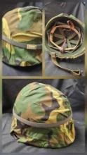 VINTAGE AUTHENTIC MILITARY HELMET WITH CAMOUFLAGE COVER