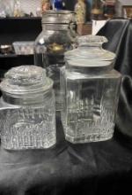 (3) Glass canisters including Vintage Koeze's Glass Apothecary Jar and Ermetico