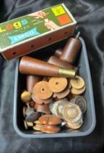 Mid Century Wooden Table Legs, Mounting plates, and knobs, including by EMCO