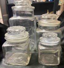 (4) Vintage Glass Apothecary canisters