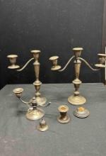 Funky Gorham Sterling Weighted Candlestick Holders with Pieces