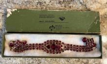 Vintage Ruby Red Rhinestone Bracelet with Matching Earrings